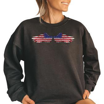 American Flag Angel Wings 4Th Of July For Men American Flag Women Oversized Sweatshirt | Mazezy