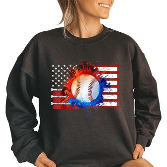 American Flag Baseball Team Gift Patriotic Usa 4Th Of July Patriotic Funny Gifts Women Oversized Sweatshirt | Mazezy