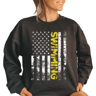 American Flag Swimming Swim Usa Patriotic Patriotic Funny Gifts Women Oversized Sweatshirt | Mazezy