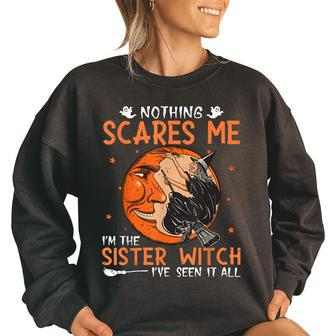 Awesome Cute Halloween Vintage Ideas Sister Witch Gifts For Sister Funny Gifts Women Oversized Sweatshirt | Mazezy