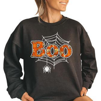 Boo Web Spider Halloween Day Party Trick Or Treat Design Women Oversized Sweatshirt | Mazezy