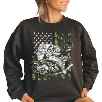 Camouflage American Flag Fishing Gifts For Men Women Boys Fishing Gifts Women Oversized Sweatshirt | Mazezy