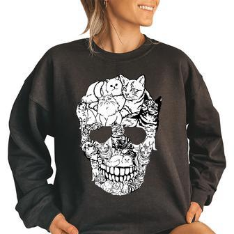 Cat Skull - Kitty Skeleton Halloween Costume Skull Cat Women Oversized Sweatshirt | Mazezy