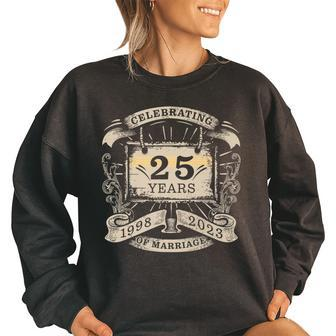 Celebrating 25 Year Of Marriage Anniversary Matching HisHer Women Oversized Sweatshirt | Mazezy
