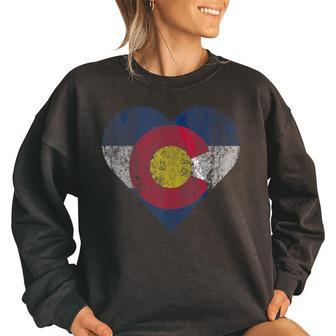 Colorado Flag Heart Distressed Vintage Wife Mom Women Gifts For Mom Funny Gifts Women Oversized Sweatshirt | Mazezy