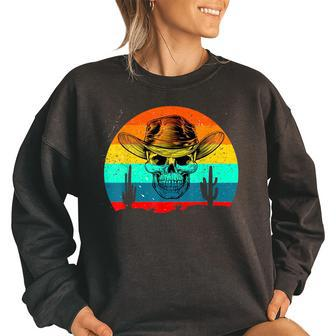 Cowboy Skeleton Cactus Sunset Road Trip Women Oversized Sweatshirt | Mazezy