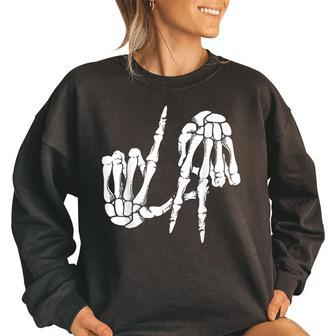Cute Freaky Los Angeles Hand Sign Skeleton La Gift Women Oversized Sweatshirt | Mazezy