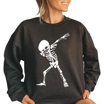 Dabbing Skeleton - Funny Halloween Dab Skull Women Oversized Sweatshirt | Mazezy