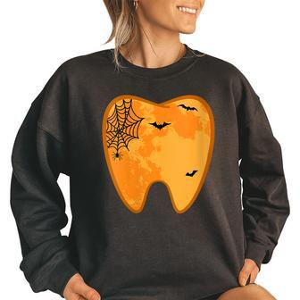 Dental Halloween Tooth Lazy Costume Spooky Dentist Women Oversized Sweatshirt | Mazezy