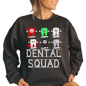 Dental Squad Monster Spooky Th Dentist Crew Halloween Rda Women Oversized Sweatshirt | Mazezy