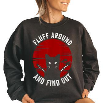 Fluff Around And Find Out Vintage Japanese Sunset Style Cat Women Oversized Sweatshirt | Mazezy