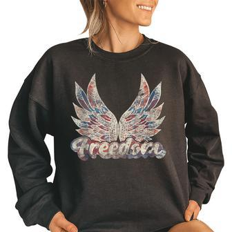 Freedom Wings July 4Th Patriotic Retro Angel Wings Usa Patriotic Funny Gifts Women Oversized Sweatshirt | Mazezy