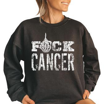 Fuck Cancer Skeleton Middle Breast Cancer Awareness Women Oversized Sweatshirt | Mazezy