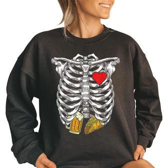 Funny Halloween Skeleton Rib Cage Beer & Taco Adults Men Women Oversized Sweatshirt | Mazezy