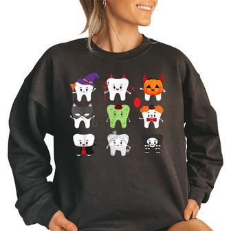 Funny Halloween Th Scare Spooky Dentist Dental Hygienist Women Oversized Sweatshirt | Mazezy