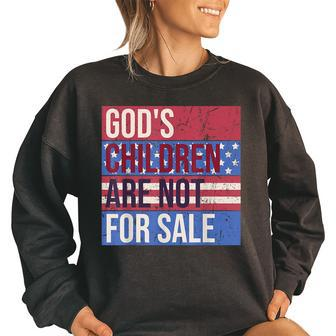 Gods Children Are Not For Sale Vintage American Flag Sunset Women Oversized Sweatshirt | Mazezy