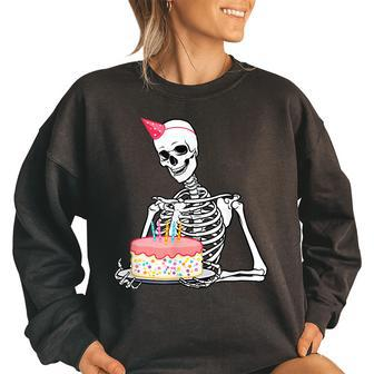 Halloween Birthday Outfit Skeleton Birthday Party Women Oversized Sweatshirt | Mazezy