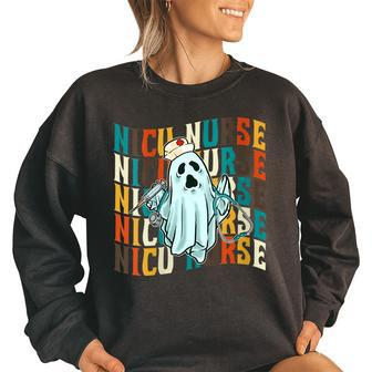 Halloween Nicu Nursing Ghost Costume Neonatal Nurses Women's Oversized Sweatshirt | Mazezy