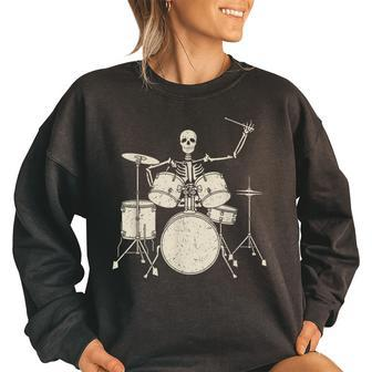 Halloween Skeleton Playing Drum Cute Funny Drums Gift Women Oversized Sweatshirt | Mazezy
