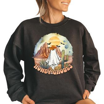 Howdy Ghouls Retro Western Country Cowboy Cowgirl Halloween Women Oversized Sweatshirt | Mazezy