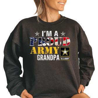 Im A Proud Army Grandpa American Flag Military Gift Veteran Women Oversized Sweatshirt | Mazezy