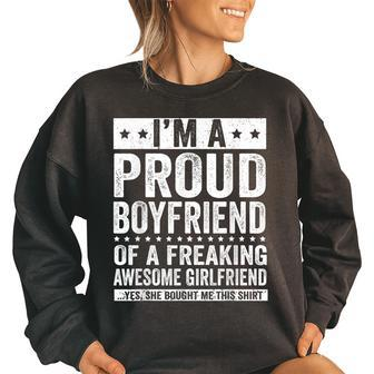 Im A Proud Girlfriend Of A Freaking Awesome Boyfriend Women Oversized Sweatshirt | Mazezy