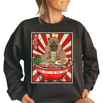 Kawaii Bird Capybara Eating Ramen Noodles Anime Japanese Women Oversized Sweatshirt | Mazezy