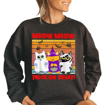 Meow Meow Trick Or Treat Meow Costume Halloween Vintage Halloween Funny Gifts Women Oversized Sweatshirt | Mazezy
