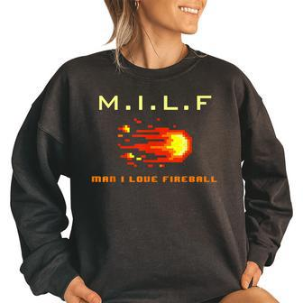 MILF Man I Love Fireball - Funny 8 Bit Vintage Women Oversized Sweatshirt | Mazezy UK