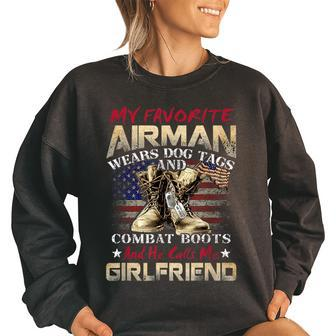My Favorite Airman Wears Dog Tags And Combat Boots Women Oversized Sweatshirt | Mazezy