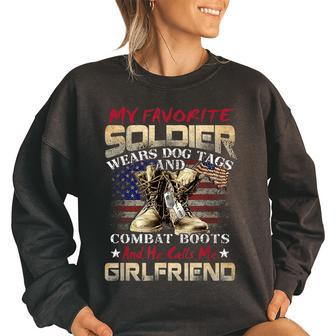 My Favorite Soldier Wears Dog Tags And Combat Boots Women Oversized Sweatshirt | Mazezy