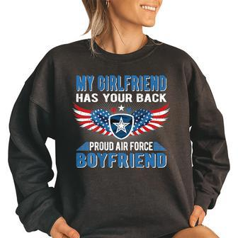 My Girlfriend Has Your Back Proud Air Force Boyfriend Gift Women Oversized Sweatshirt | Mazezy