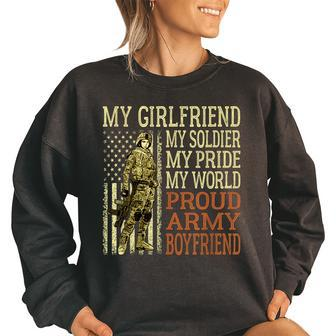 My Girlfriend My Soldier Hero Proud Army Boyfriend Military Women Oversized Sweatshirt | Mazezy