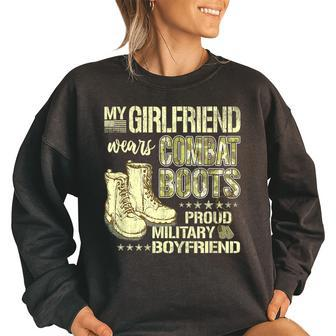 My Girlfriend Wears Combat Boots Military Boyfriend Gift Women Oversized Sweatshirt | Mazezy