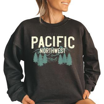 Pacific Northwest Vintage Mountain Camping Hiking T Camping Funny Gifts Women Oversized Sweatshirt | Mazezy
