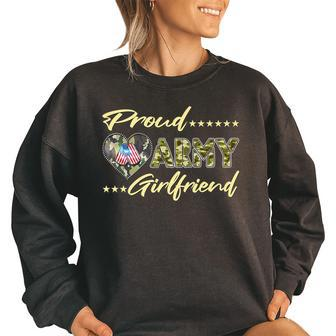Proud Army Girlfriend - Us Flag Dog Tags Military Lover Gift Funny Military Gifts Women Oversized Sweatshirt | Mazezy