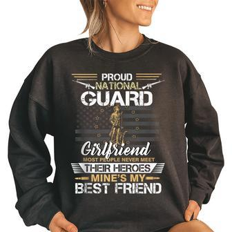 Proud Army National Guard Girlfriend Flag US Military Funny Military Gifts Women Oversized Sweatshirt | Mazezy