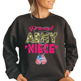 Proud Army Niece Us Flag Camo Dog Tags Pride Military Family Women Oversized Sweatshirt | Mazezy