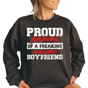 Proud Girlfriend Of A Freaking Awesome Boyfriend Love Love Women Oversized Sweatshirt | Mazezy