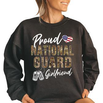 Proud National Guard Girlfriend Us Flag Dog Tag Veteran Women Oversized Sweatshirt | Mazezy