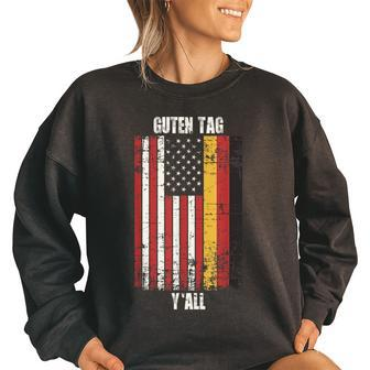 Proud Patriotic Vintage German American Flag Guten Tag Yall Patriotic Funny Gifts Women Oversized Sweatshirt | Mazezy AU