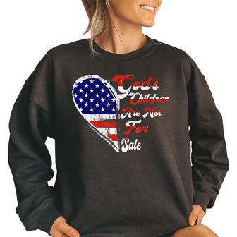 Retro Heart Gods Children Are Not For Sale American Flag Retro Gifts Women Oversized Sweatshirt | Mazezy