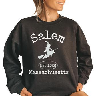 Salem Witch Flying Broom Vintage Sports Design Salem Funny Gifts Women Oversized Sweatshirt | Mazezy