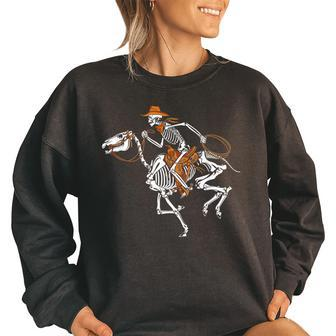 Skeleton Cowboy Riding Horse Halloween Rider Costume Men Women Oversized Sweatshirt | Mazezy CA