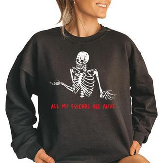 Skeleton Halloween Costume Funny Spooky Friend Squad Women Oversized Sweatshirt | Mazezy