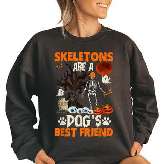 Skeletons Dachshund Is Friends Funny Halloween Costume Women Oversized Sweatshirt | Mazezy