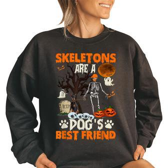 Skeletons Dobermann Is Friends Funny Halloween Costume Women Oversized Sweatshirt | Mazezy