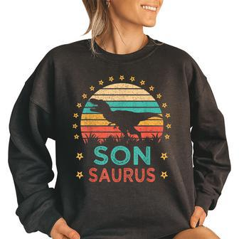 Sonsaurus T Rex Dinosaur Family Matching Son Saurus Women Oversized Sweatshirt | Mazezy