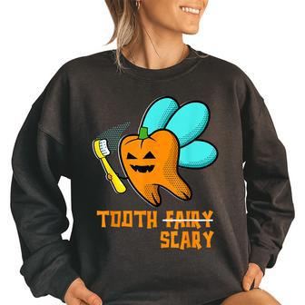 Spooky Tooth Fairy Tooth Scary Jack O Lantern Halloween Women Oversized Sweatshirt | Mazezy