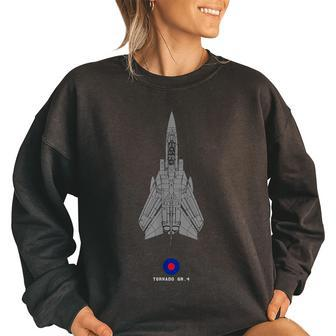 Tornado Gr4 Raf Jet Military Airplane Tech Drawing Funny Military Gifts Women Oversized Sweatshirt | Mazezy UK